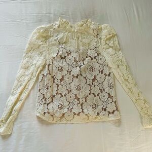 Wayf Floral Lace Blouse in Cream with Tan Tank Purchased from Bloomingdale’s